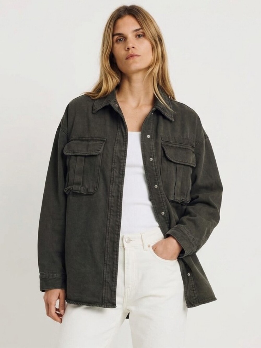 Zara Oversized Shacket Jacket Muted Olive Khaki Size S - Utility Shirt Jacket